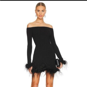 Lovers & Friends Ellerie Sweater Dress Feather Trim Dark Romance Witchy, S